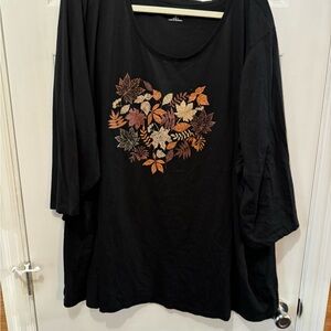 Black Women's Top with Leaf Design